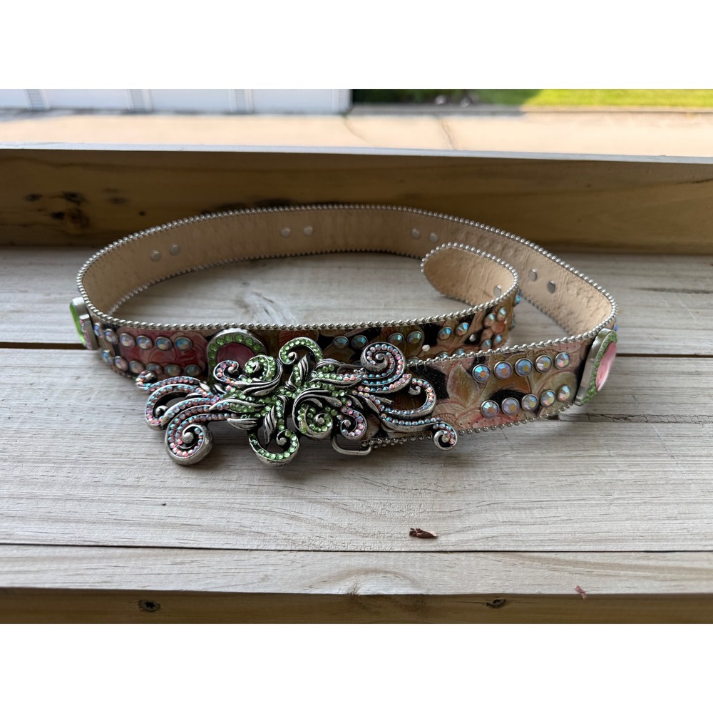 BB Simon Made in Italy Swarovski Crystal Belt – Floral Rainbow Buckle – Size XL